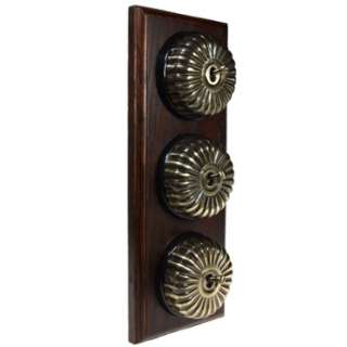 3 Gang 2 Way Dark Oak Wood, Fluted Dome Period Switch